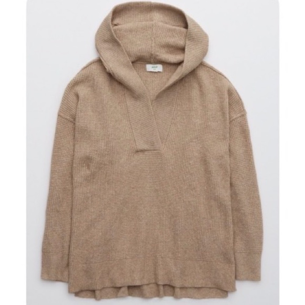 Aerie / CozyUp Waffle Sweater Hoodie / Tan / medium